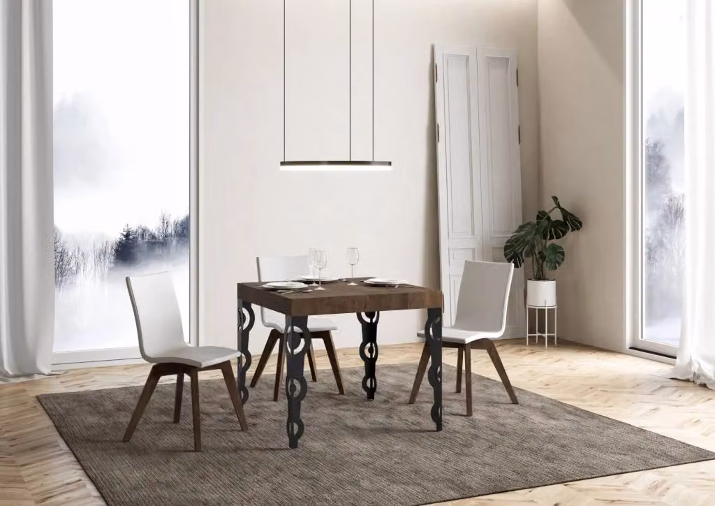 Tavolo da pranzo allungabile Karamay moderno in legno e metallo marrone L/P/H: 90-246 x 90 x 77 cm – 2