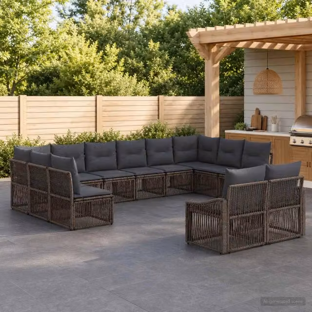 Set Divano da Giardino 12 pz Grigio polyrattan 3436151