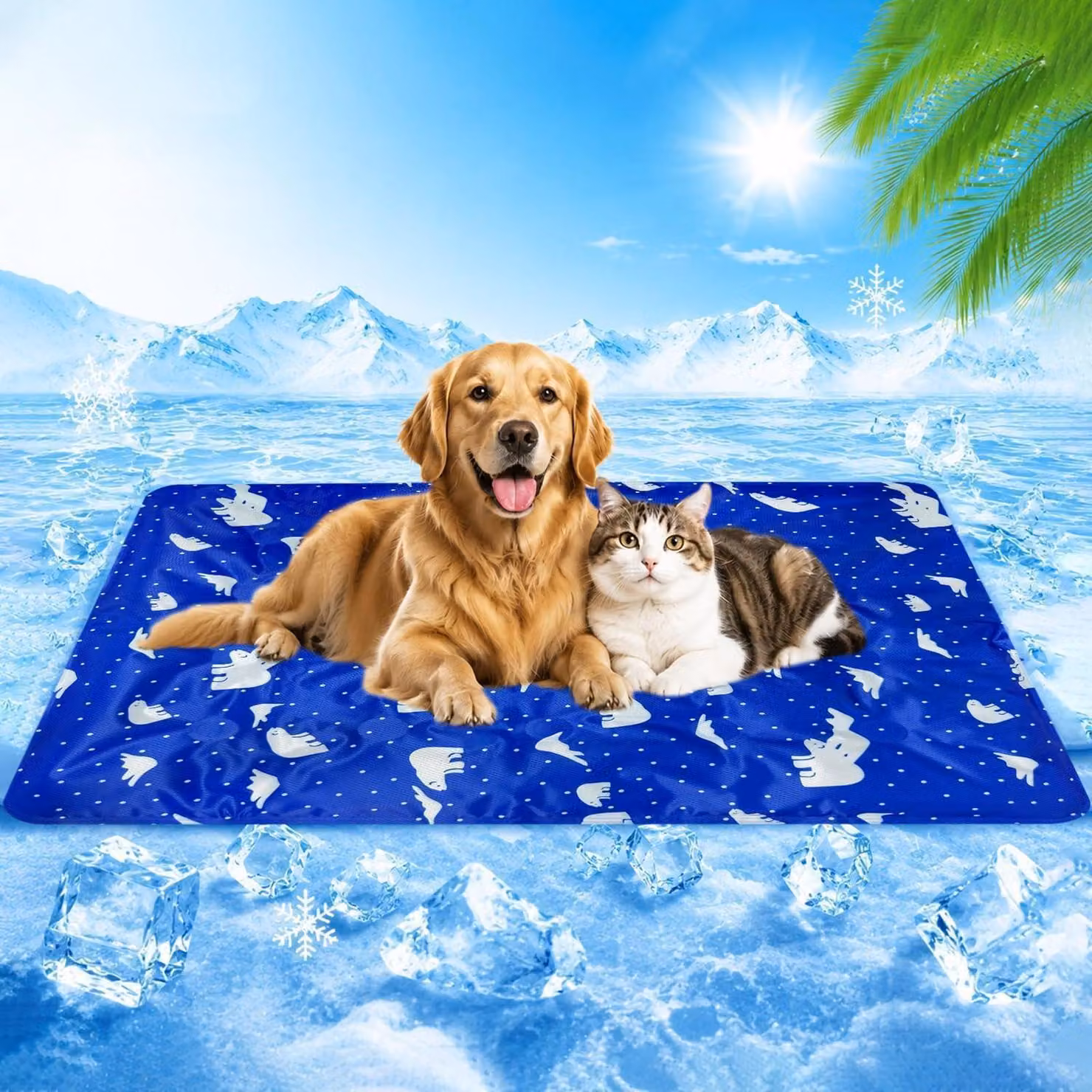 Tappetino refrigerante per cani, colore blu scuro, dimensioni 90x60 cm, realizzato in PVC con gel refrigerante