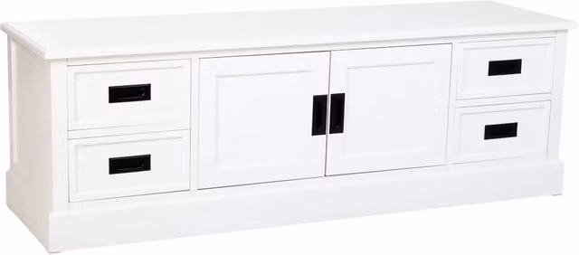 Mobiletto basso in legno bianco con 2 ante 4 cassetti 154x45x51,5h cm