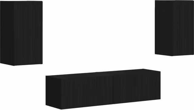 Set mobile TV 4 pz | Armadietto TV | Mobile Porta TV Nero Legno multistrato