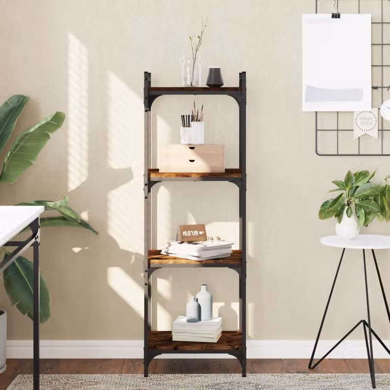 Libreria a 4 Ripiani vidaXL in Stile Industrial, Colore Rovere Fumo, L/P/H: 40 x 30 x 120 cm