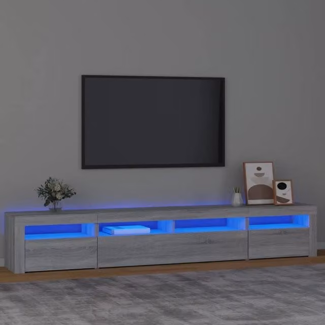 Mobile Porta TV Moderno vidaXL con Luci LED Integrate Grigio L: 240 cm, P: 35 cm, H: 40 cm