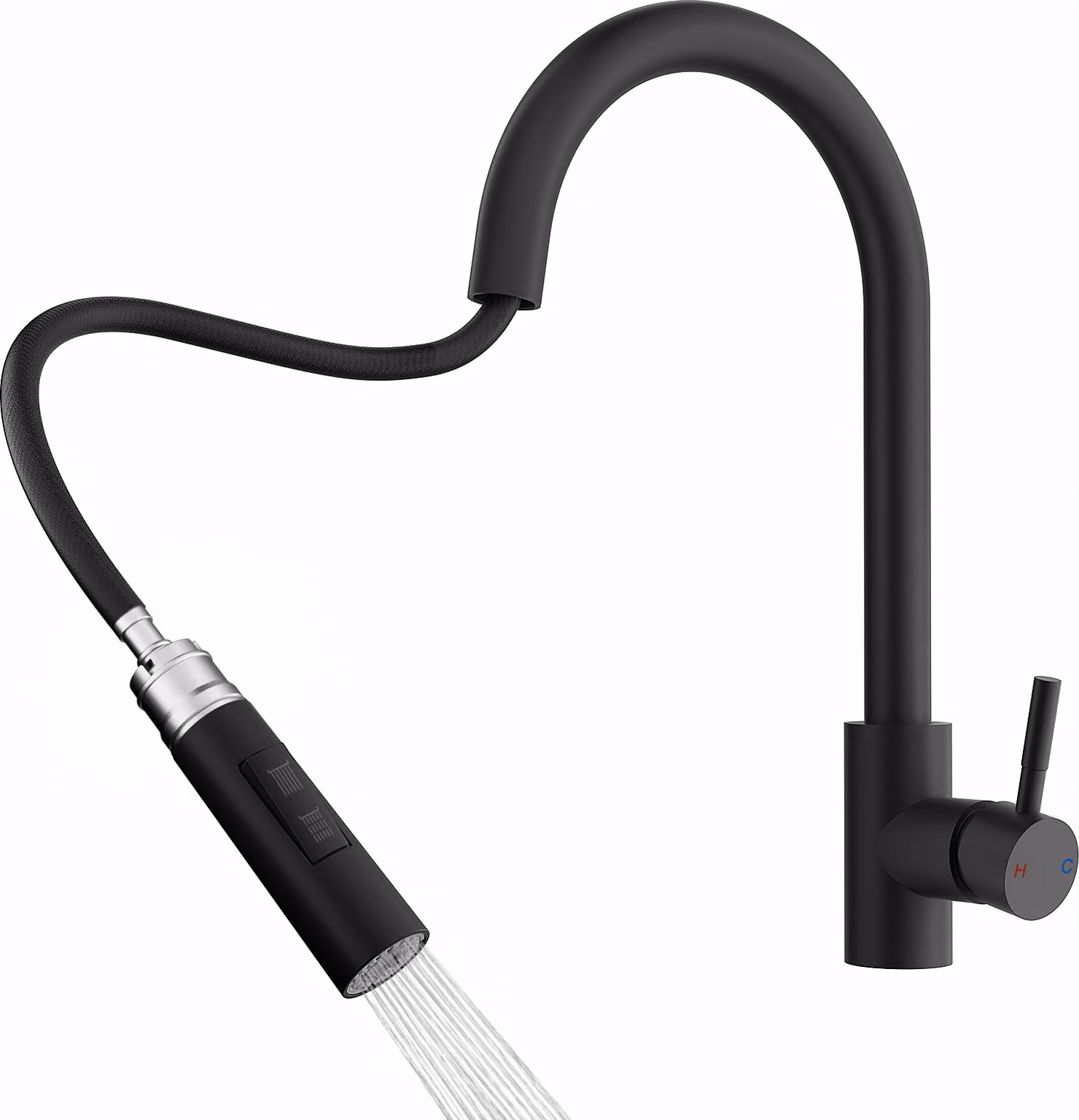 Rubinetto da cucina Rainsworth con doccetta estraibile - Due tipi di getto d'acqua, miscelatore per lavello con rotazione a 360°