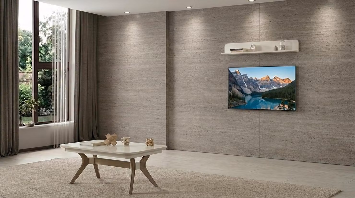 Couchtisch Wandregal Stil modern weiß rechteckig Wohnzimmer