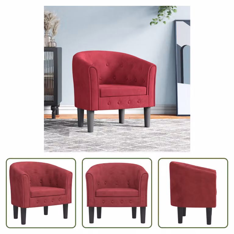 Il Living Store Clubsessel Weinrot Samt