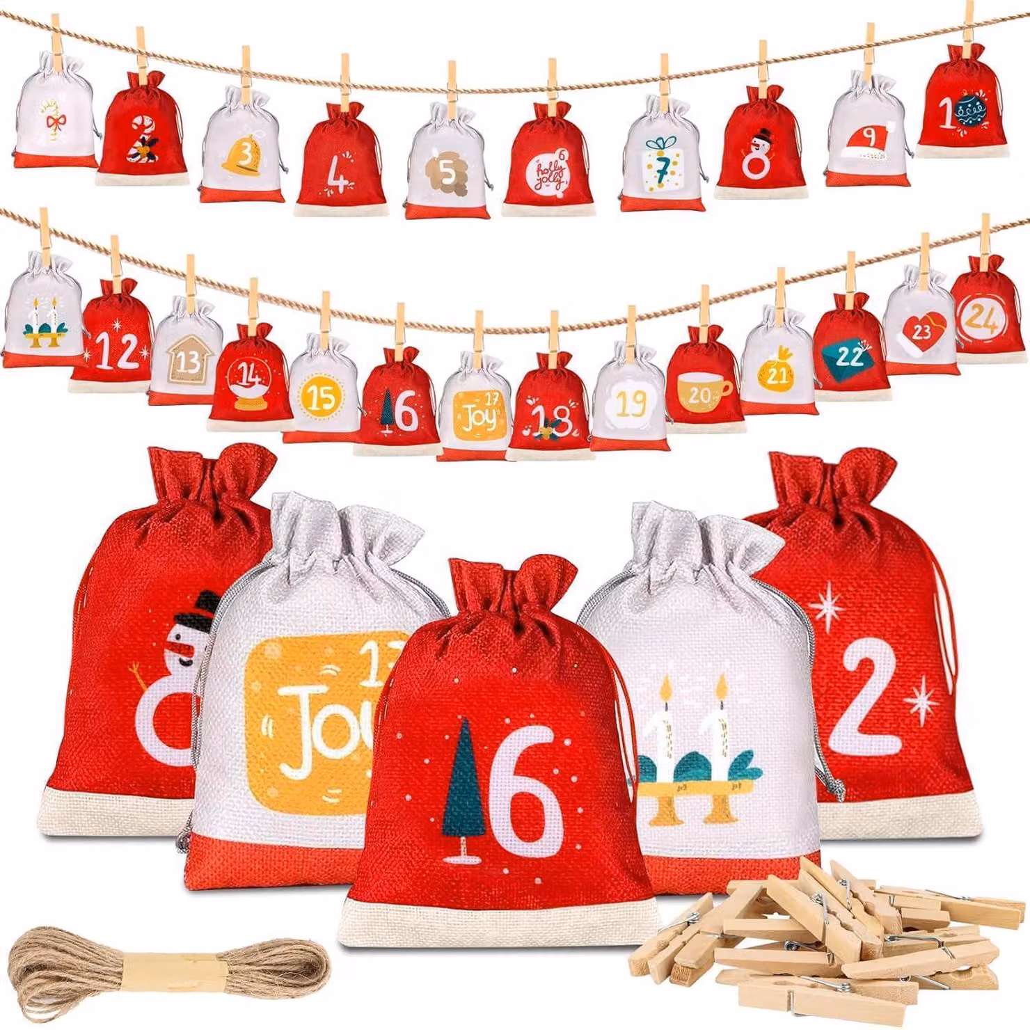 Calendario dell'Avvento 2025: 24 sacchetti di stoffa, dimensioni 15x10 cm, da riempire, ideali per bambini