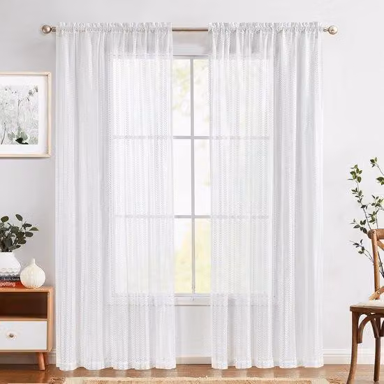 Tende in voile trasparente 140 x 210 cm, tende da soggiorno in tessuto classico vintage con bastone filtrante la luce, 2 pannelli