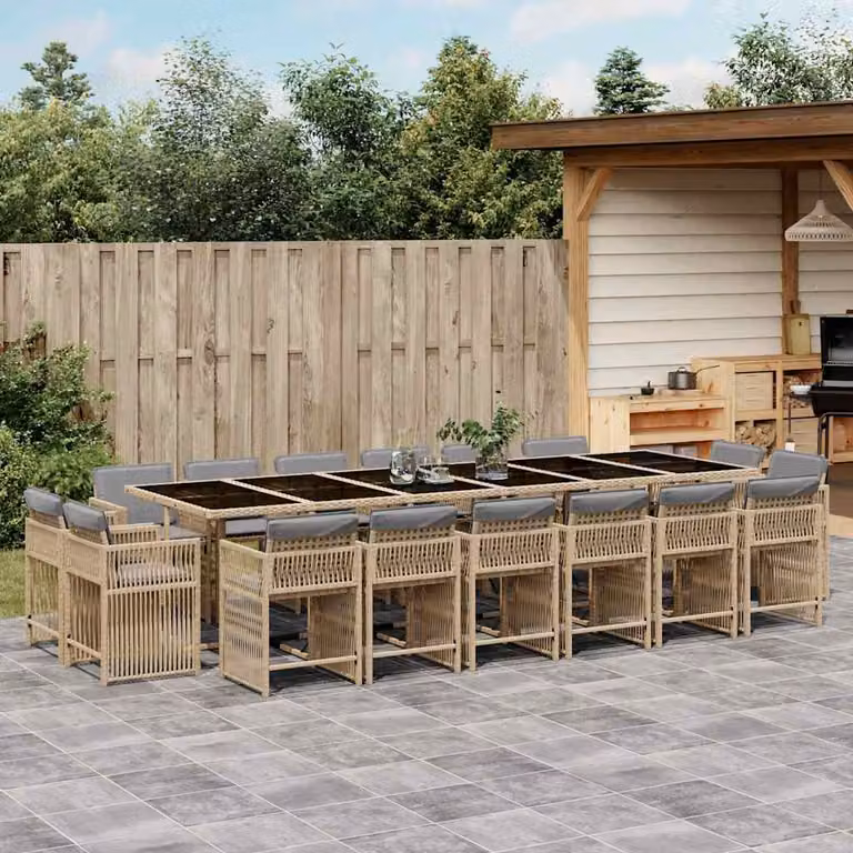 Set Pranzo da Giardino vidaXL in Polyrattan con Cuscini Beige e Grigio, 17 Pezzi