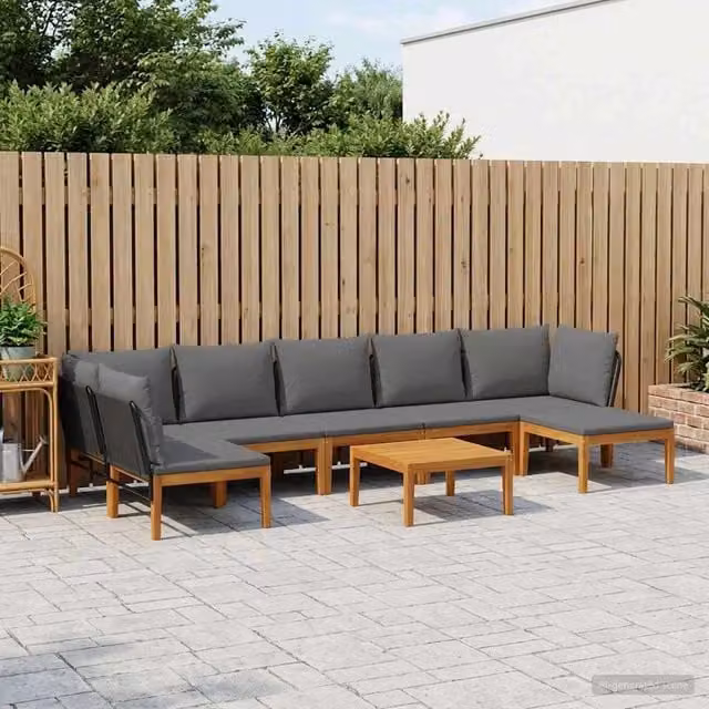 Set da giardino componibile a L vidaXL in legno di acacia con 8 pezzi e cuscini inclusi – 1
