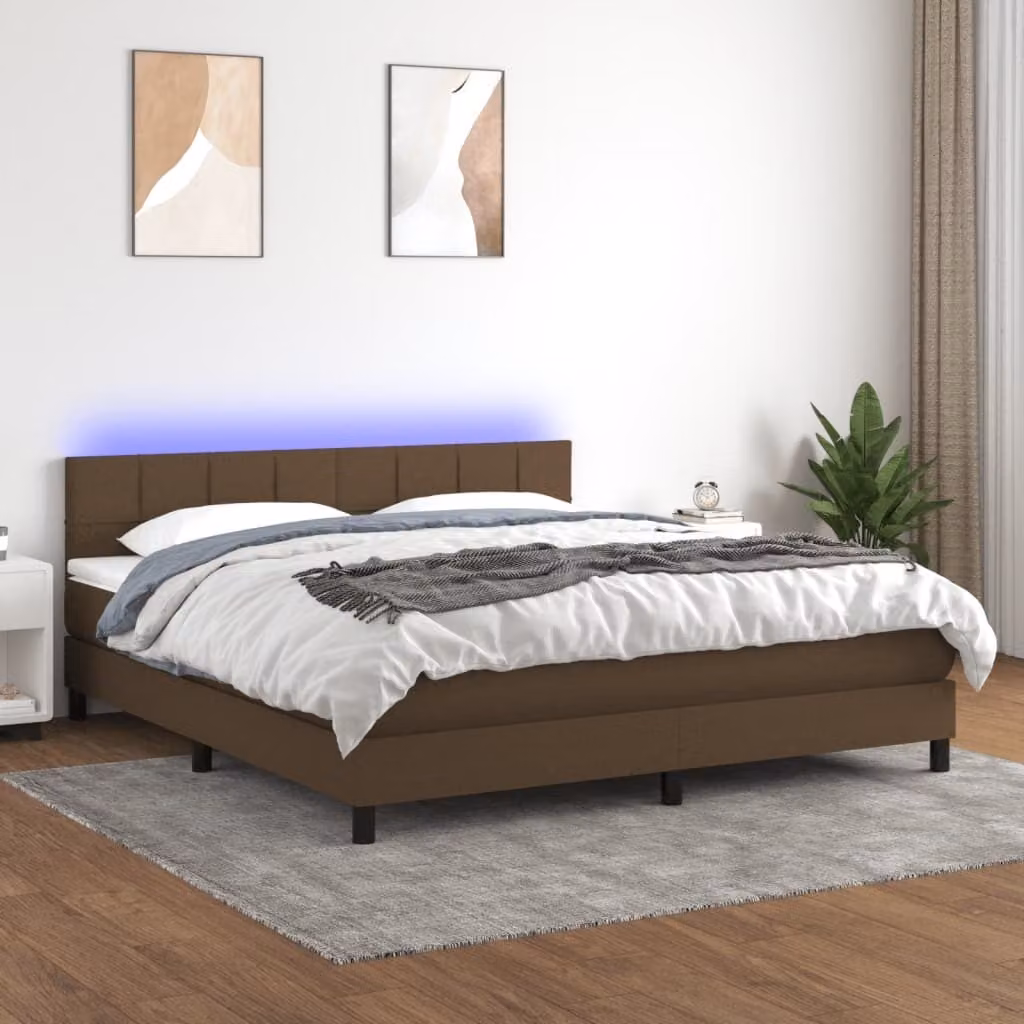 Maison Exclusive - Letto a Molle Materasso e LED Marrone Scuro 160x200 cm Tessuto