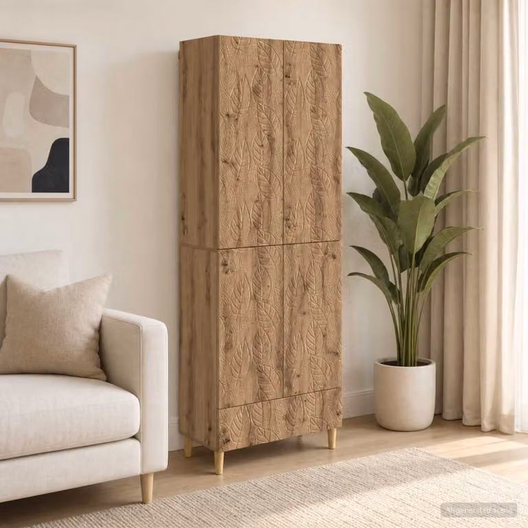 Set di 2 armadi moderni vidaXL in legno MDF color rovere marrone con ante a battente, ripiani interni e illuminazione integrata