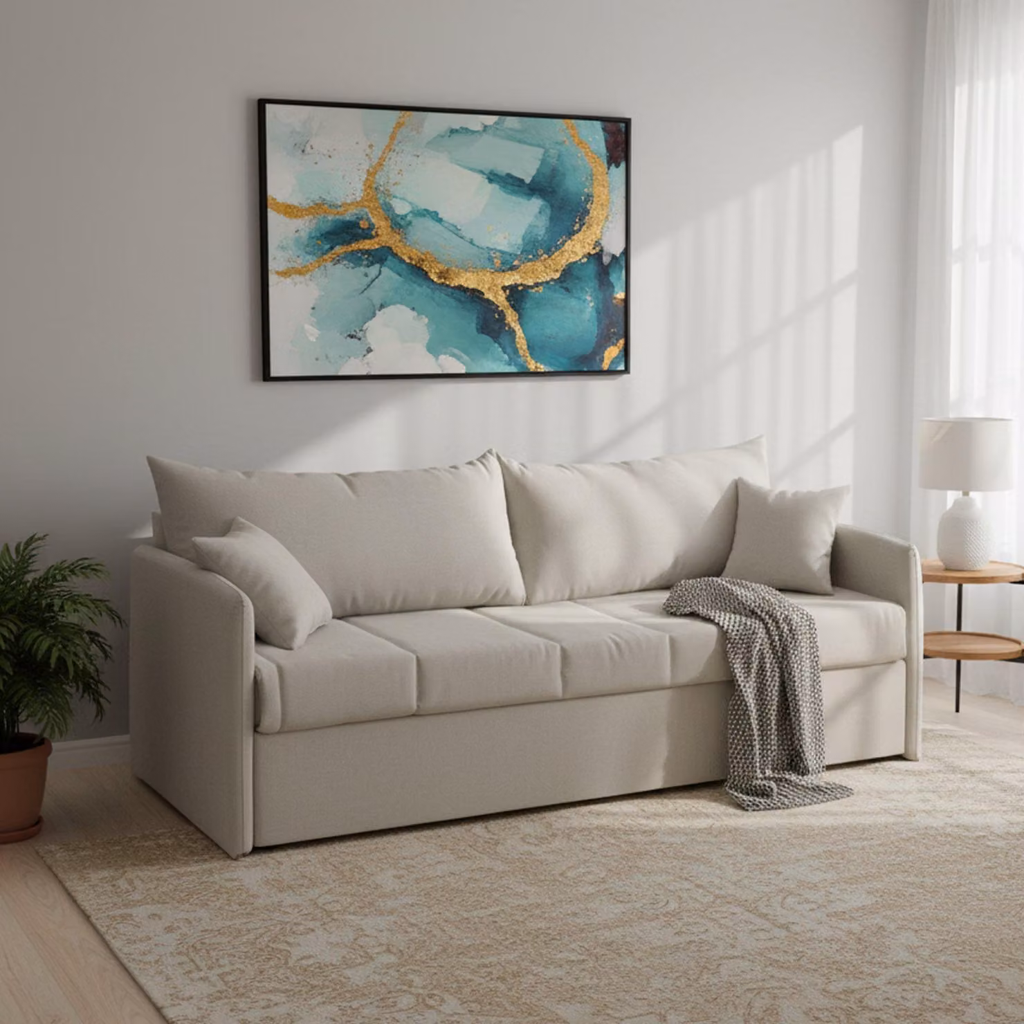 Avellana - Divano Letto 3 Posti, 205x86 cm Beige, Sfoderabile  Italy