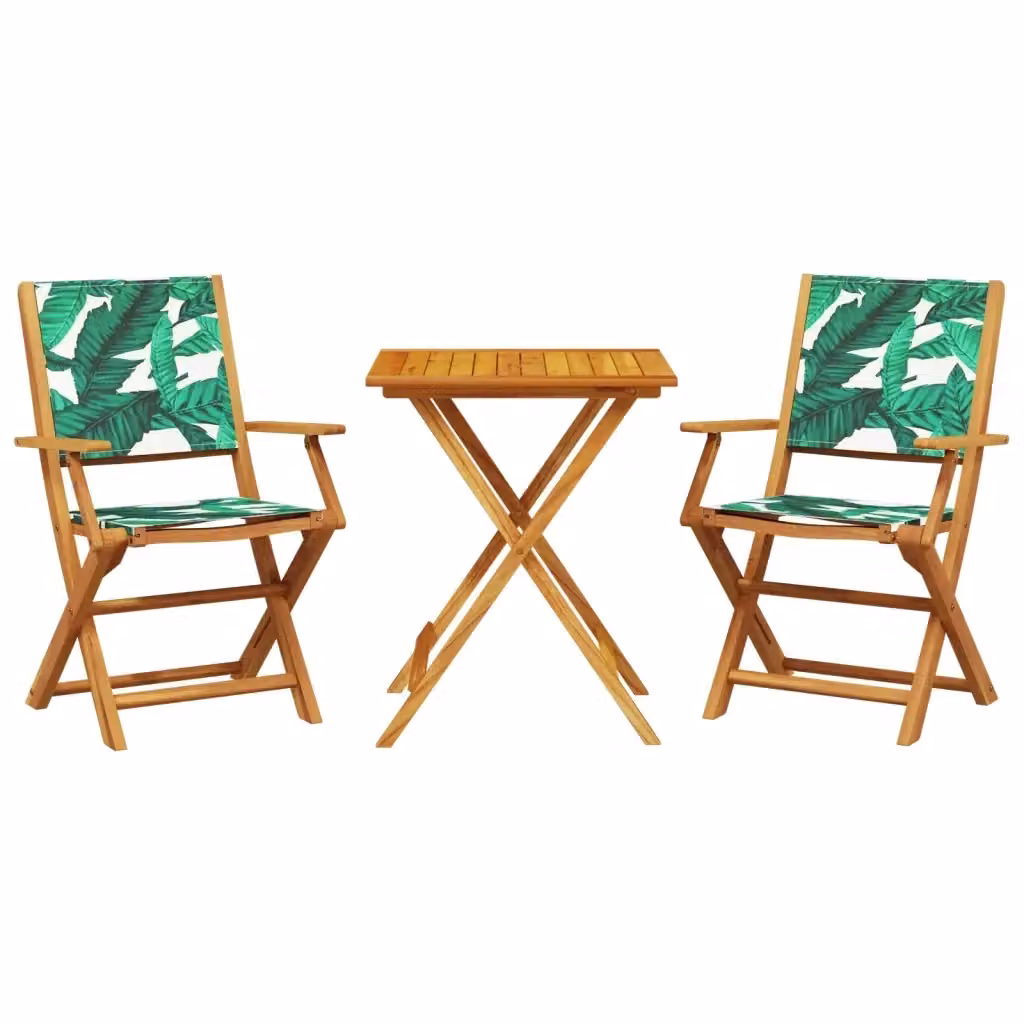 Set da Bistrot vidaXL 3 pz in Legno di Acacia con Motivo Floreale Verde e Piano Pieghevole – 2