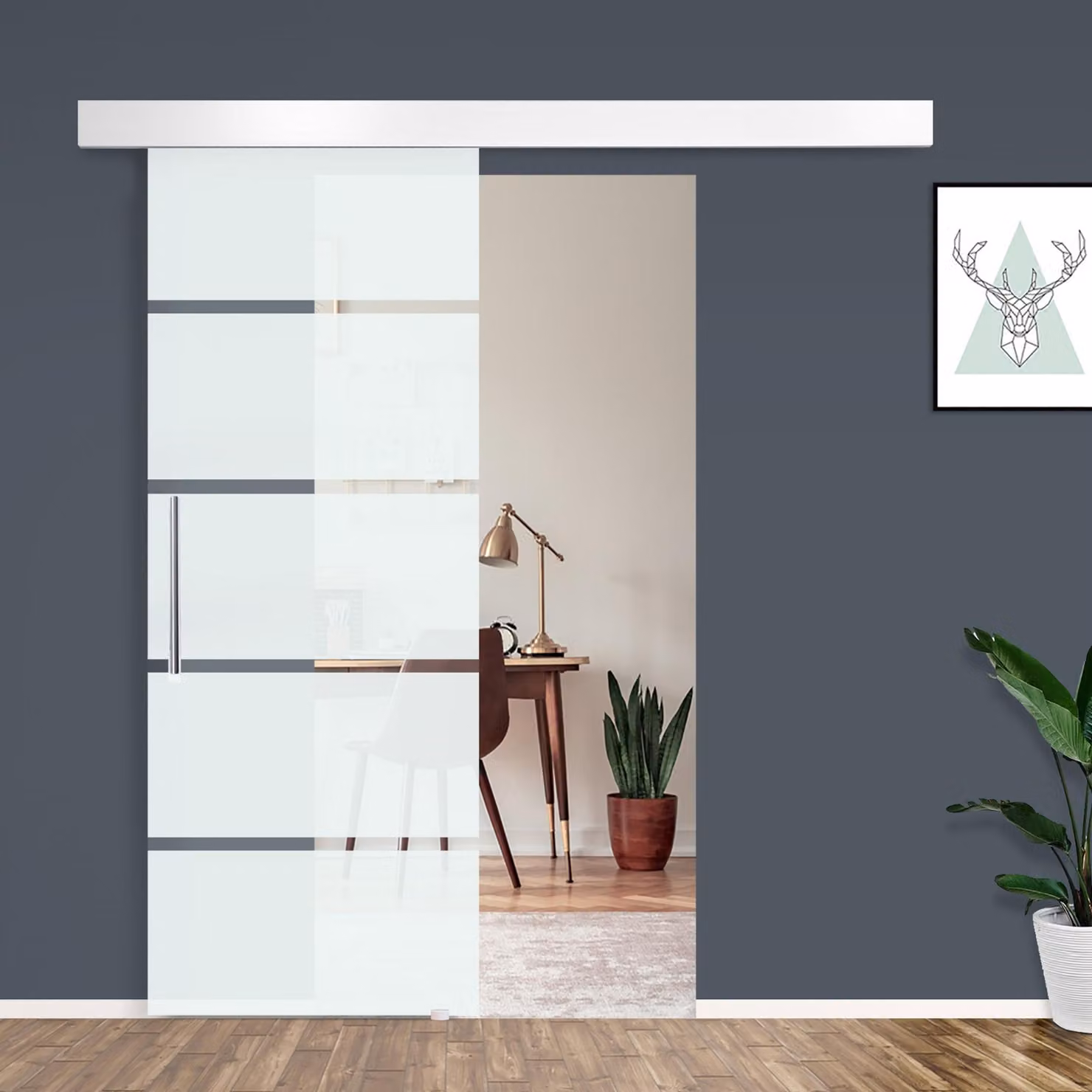 Porta scorrevole in vetro temperato trasparente con binario in alluminio Aosom L: 75 cm, H: 210 cm – 2
