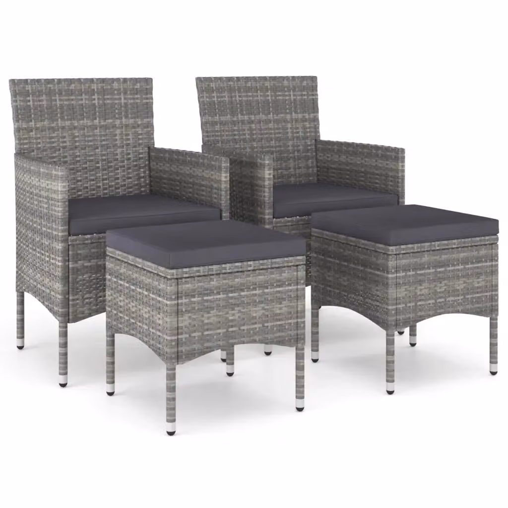 Set di 4 sedie da giardino con poggiapiedi vidaXL in polyrattan grigio e bianco con cuscini inclusi – 2
