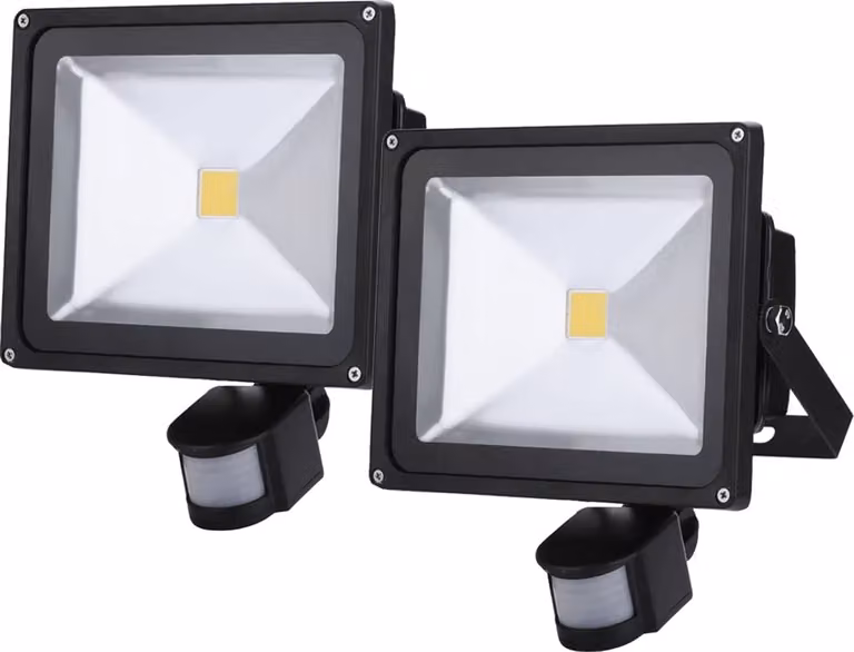 Greenmigo 2 faretti LED da 30 W + sensore di movimento, luce bianca calda, illuminazione di oggetti, faretti da esterno, faretti da parete, proiettori, lampada da giardino, IP65, 85 V-265 V