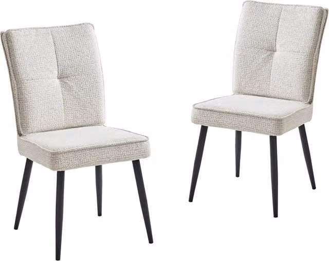 Set di 2 Sedie da Pranzo con Gambe in Metallo e Rivestimento in Tessuto Pied de Poule Crema