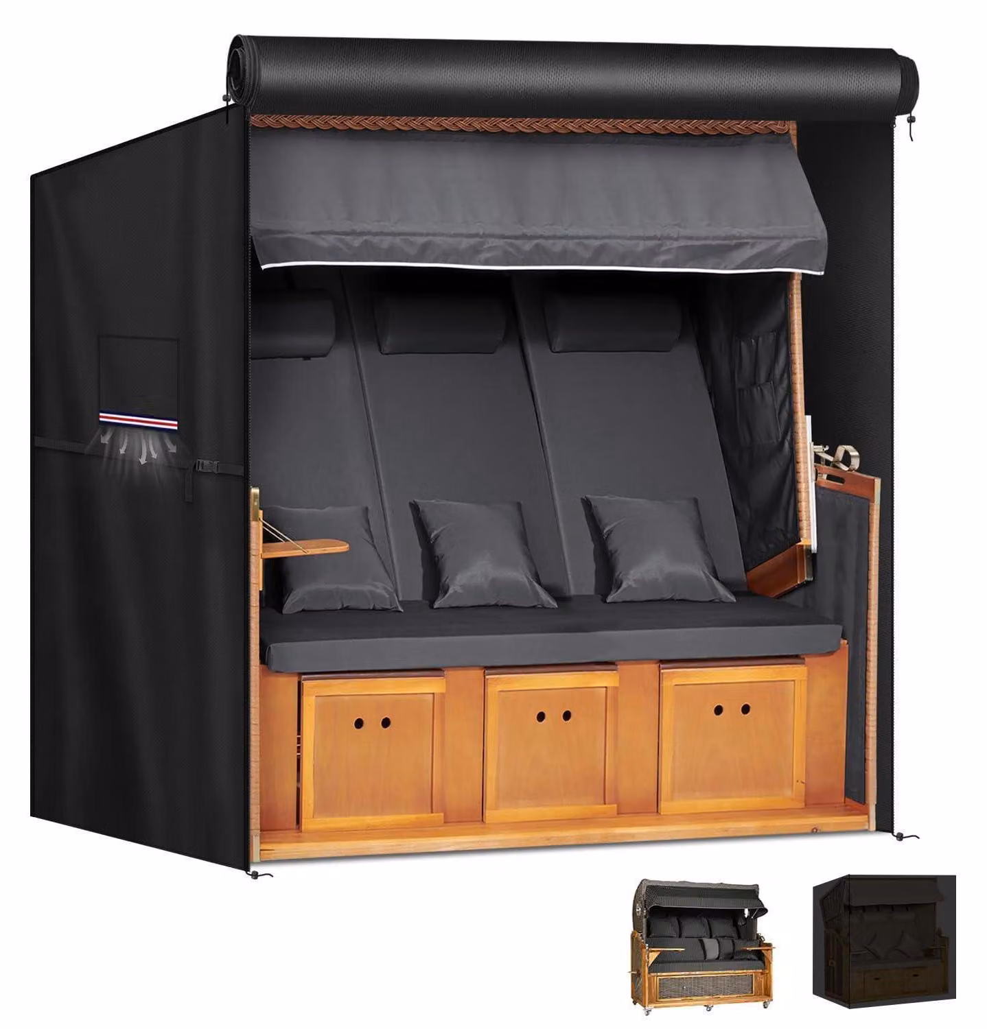 Copertura per sdraio da spiaggia, modello XXL, per 3 persone, dimensioni 165x100x165/145 cm, tessuto Oxford 420D, impermeabile e resistente al vento