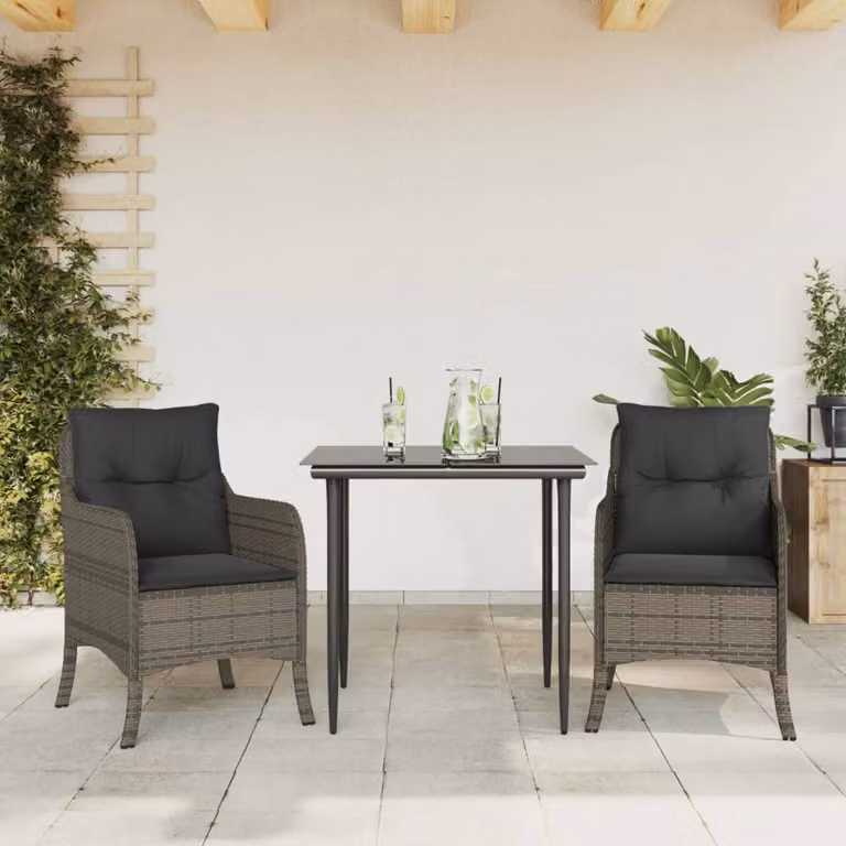 Maison Exclusive - Set da Pranzo da Giardino 3 pz con Cuscini in Polyrattan Grigio