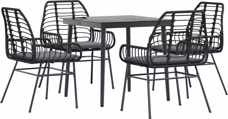 Set da Pranzo da Giardino con Cuscini 5 pz Polyrattan Vetro