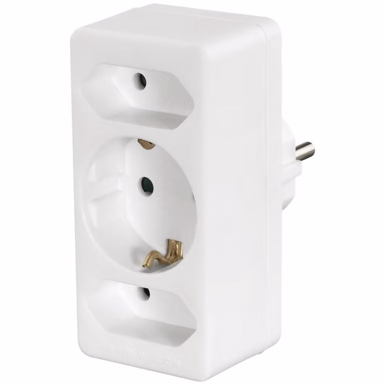 Adattatore triplo Hama, 1x contatto di protezione, 2x Euro, bianco