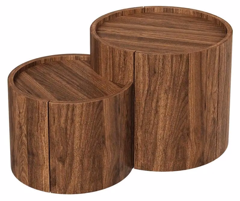 Tavolino da caffè rotondo - Tavolino contenitore con cassetti e ante curve - Design arrotondato - Pannello di particelle di legno - Struttura in legno - Assemblaggio richiesto