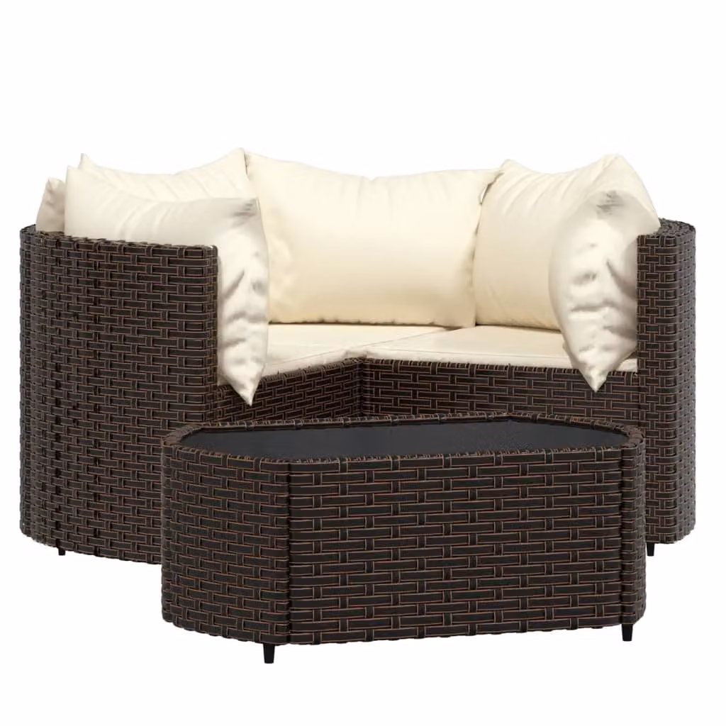 Set Mobili da Giardino 4 pz con Cuscini in Polyrattan Marrone