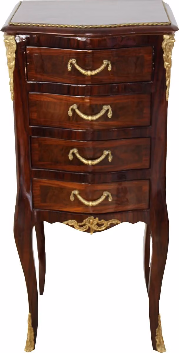 Casa Padrino Cassettone barocco in mogano intarsiato con 4 cassetti 80 x 36 x 30 cm - Stile antico