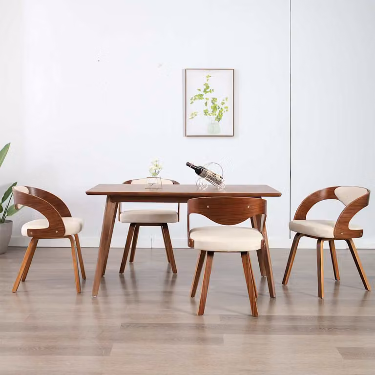 Set di 4 sedie da pranzo vidaXL in legno curvato e similpelle color crema e marrone