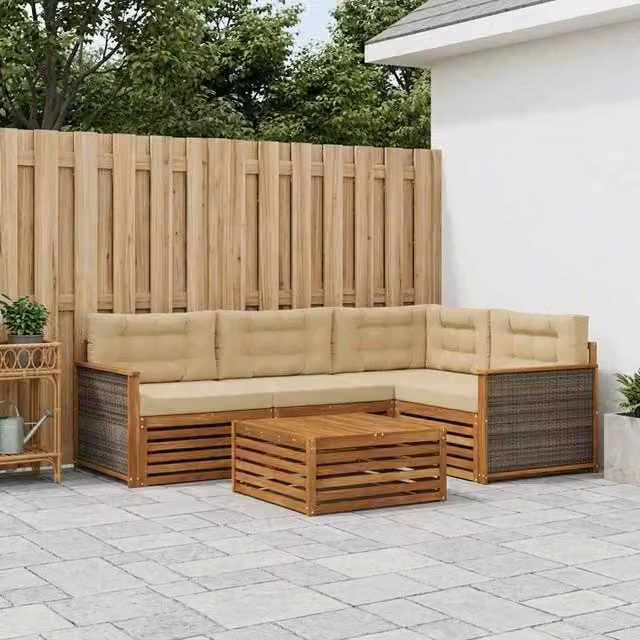 Set di divani da esterno 5 pz Naturale e Beige 3383321