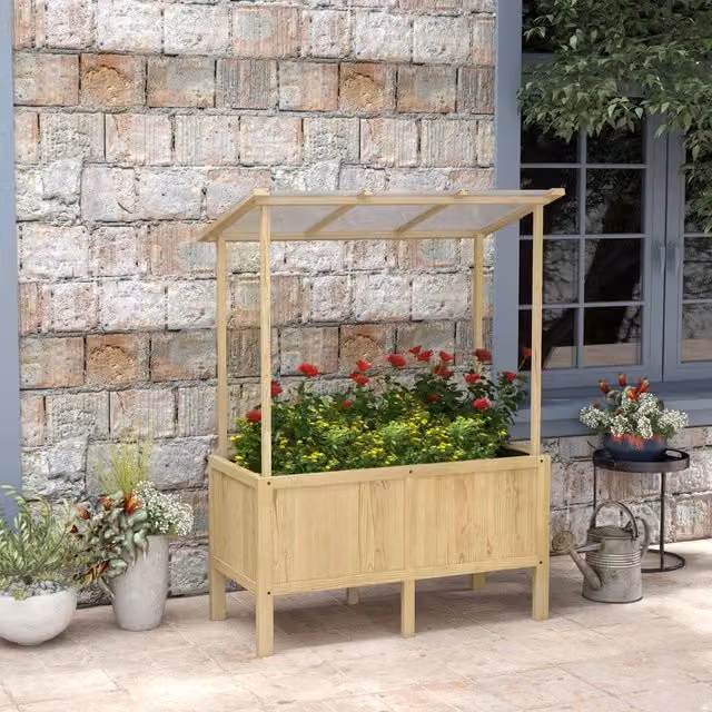 Fioriera Rialzata REDOM in Legno Naturale e Policarbonato, L: 110 cm, P: 60 cm, H: 152 cm – 1