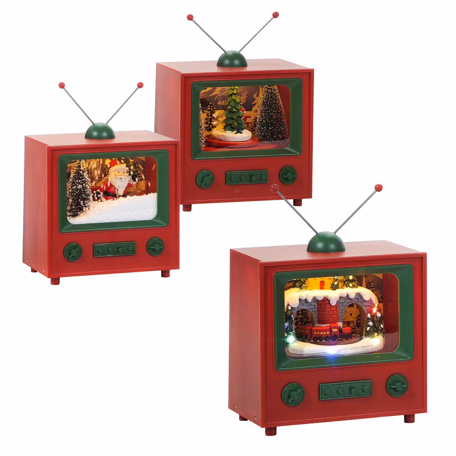 Vestiamo Casa Gran Natale Decorazione Natalizia TV Vintage con Luci LED, Movimento e Musica, Multicolore, H 18 cm x L 16 cm x P 10 cm – 1