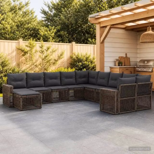 Set Divano da Giardino 11 pz Grigio e Grigio Scuro polyrattan 3435323