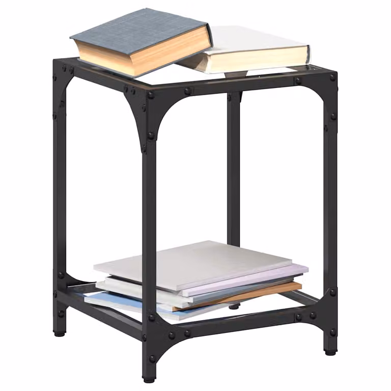Set di 2 tavolini moderni vidaXL con piano in vetro trasparente e struttura in metallo nero, L/P/H: 30 x 30 x 40 cm