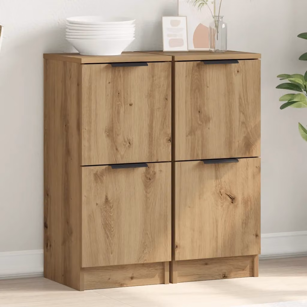 Set di 2 credenze vidaXL in legno multistrato e MDF color rovere, design minimalista, L/P/H: 30 x 30 x 70 cm
