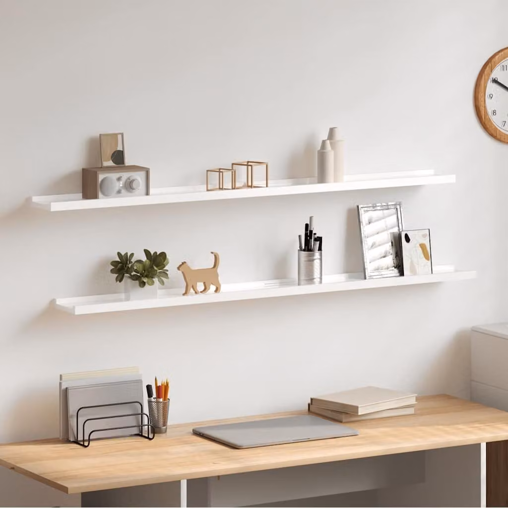 Set di 2 mensole da parete vidaXL in MDF bianco lucido L: 115 cm, P: 9 cm, H: 3 cm