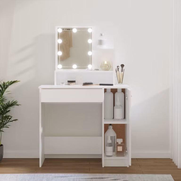 The Living Store Comodino con LED Bianco 86,5x35x136 cm
