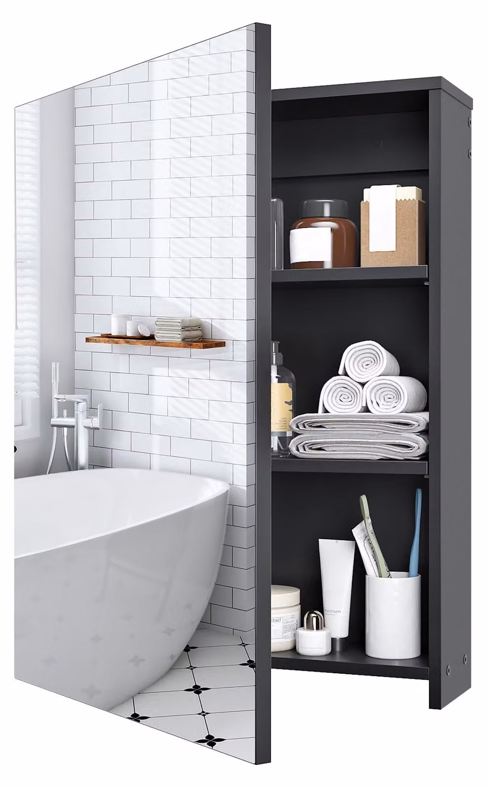 Specchio da bagno con armadietto per medicinali, mobile da bagno a parete con specchio, armadietto per medicinali con funzione di stoccaggio