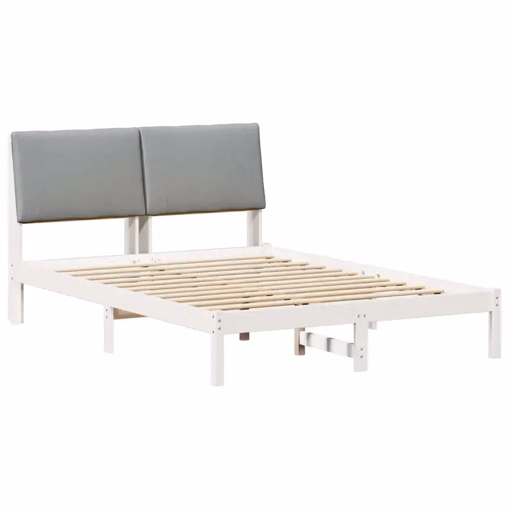 Struttura del letto moderna vidaXL in legno di pino e tessuto, Bianco e Grigio, L/P/H: 150 x 200 x 93,5 cm – 2