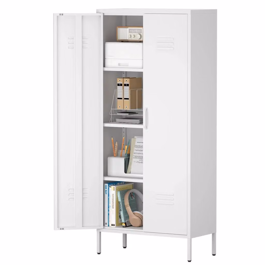 Armadio Minimal con 2 ante in metallo bianco e ripiani regolabili H: 160 cm, L: 70 cm, P: 35 cm – 2
