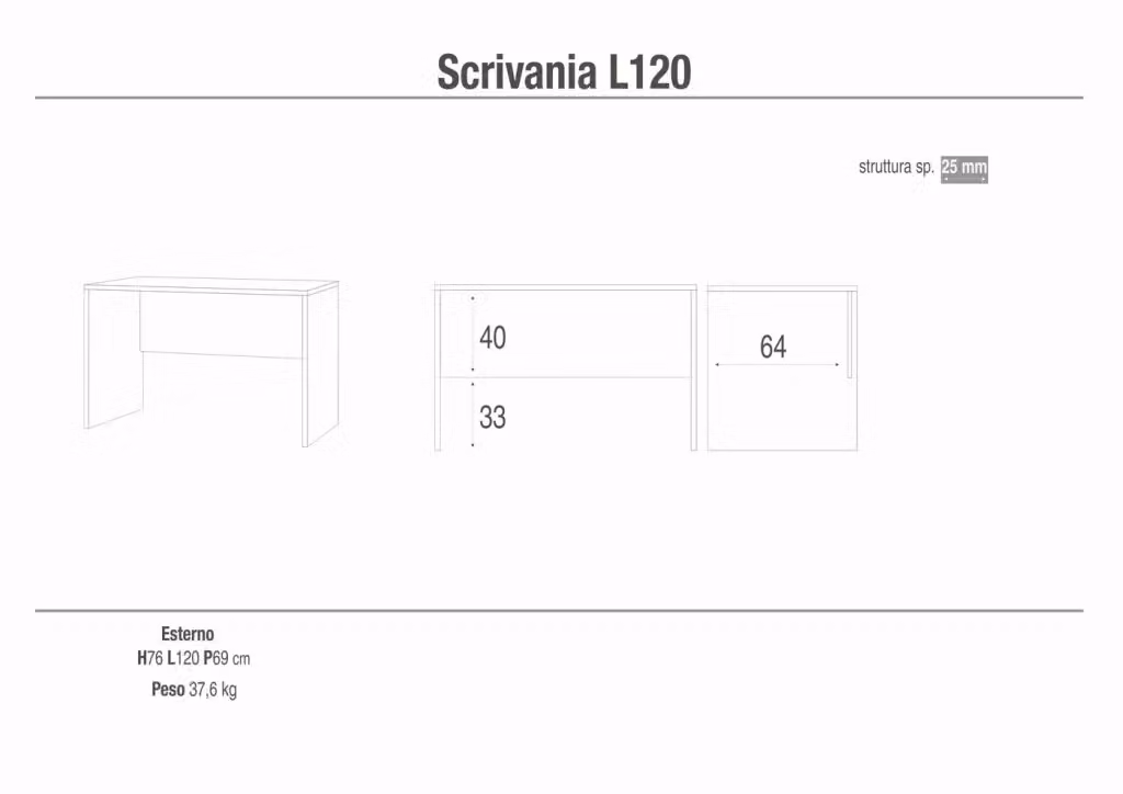 Scrivania moderna SARMOG colore grigio L: 120 cm, P: 69 cm, H: 76 cm – 2