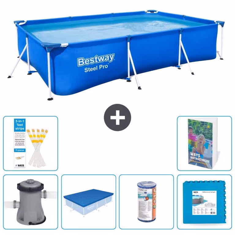 Bestway Steel Pro, piscina rettangolare - 300x201x66 cm - composta da 5 parti, modello S254