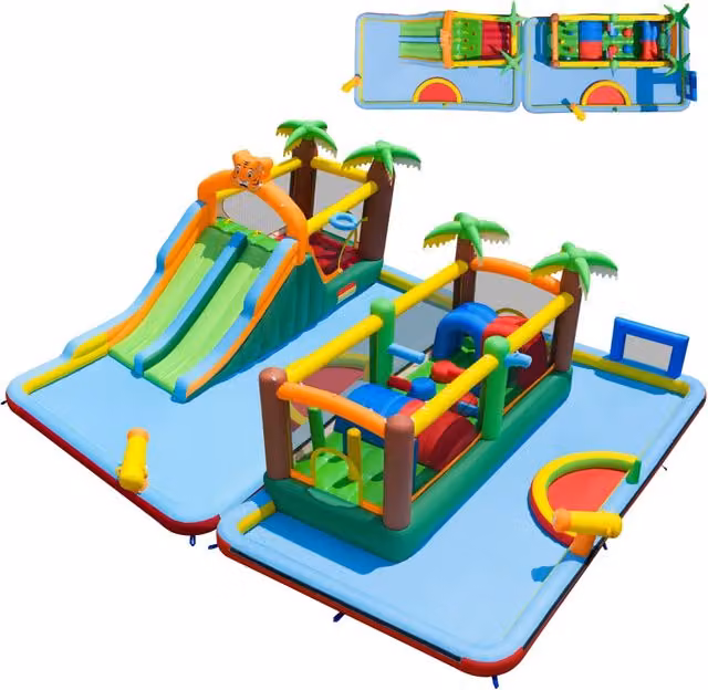 Castello gonfiabile 9 in 1 per bambini con parco acquatico, 2 scivoli, muro arrampicante e gioco dell'anello, multicolore – 1