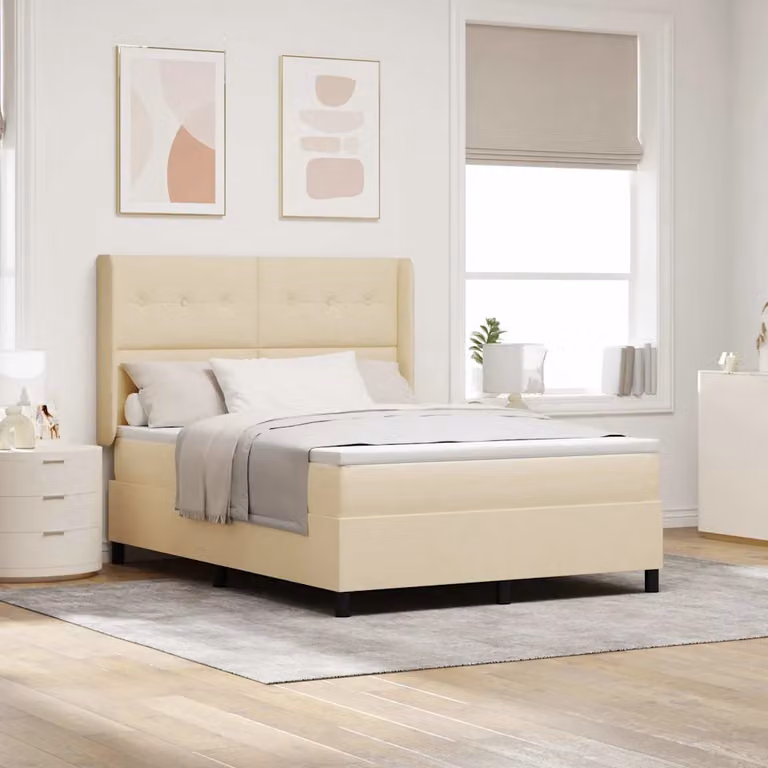 Letto a molle con illuminazione LED e materasso vidaXL, colore beige, L/P/H: 140 x 200 x 28 cm