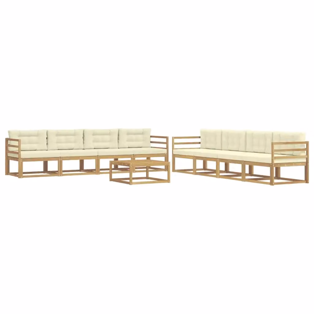 Set di divani da esterno vidaXL da 9 pezzi in legno di acacia con tavolino e cuscini, Bianco e Beige – 2