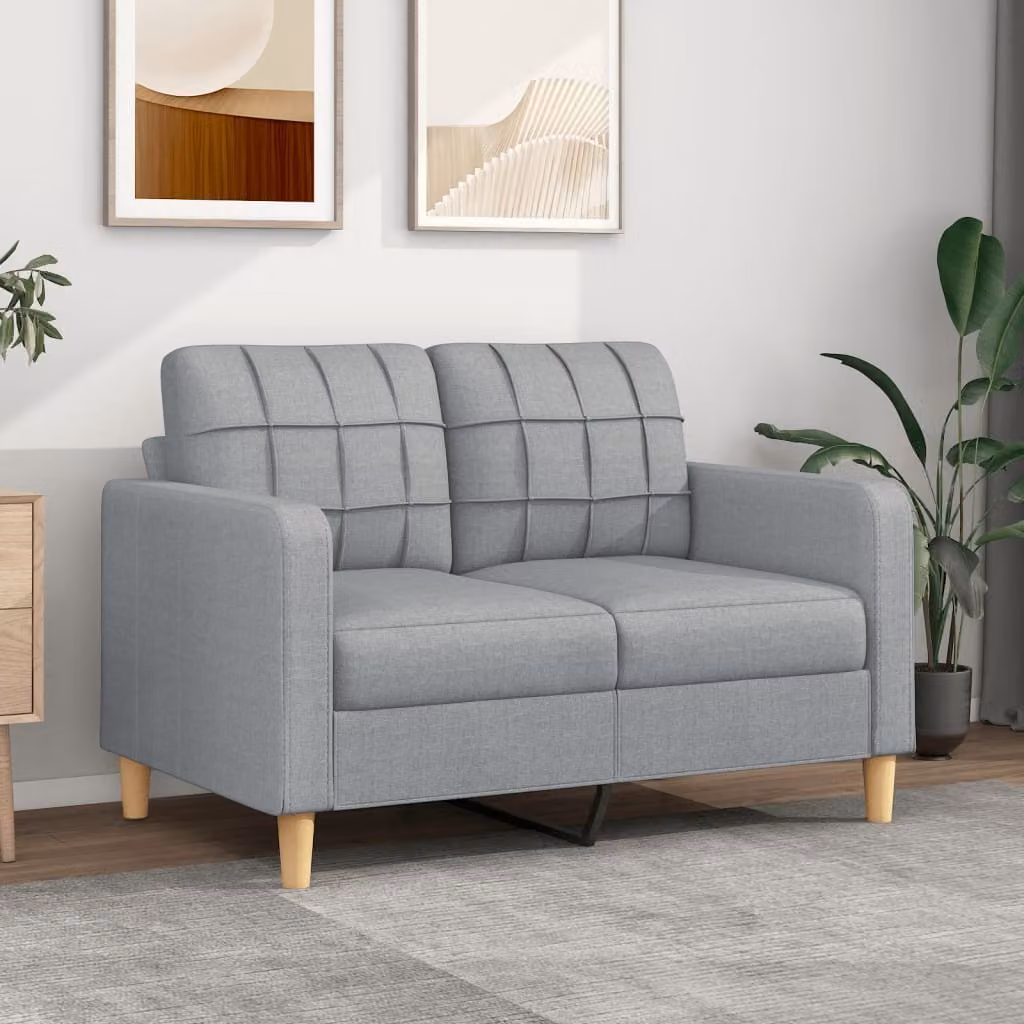 Divano a due posti, colore grigio chiaro, 120 cm, rivestito in tessuto