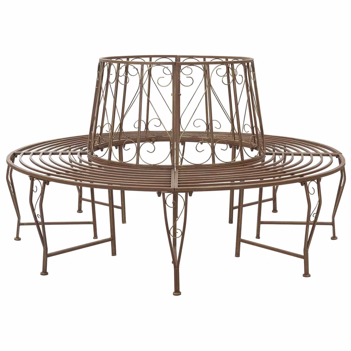 Panchina per alberi da 8 posti vidaXL in acciaio marrone antico Ø 160 x 89 cm