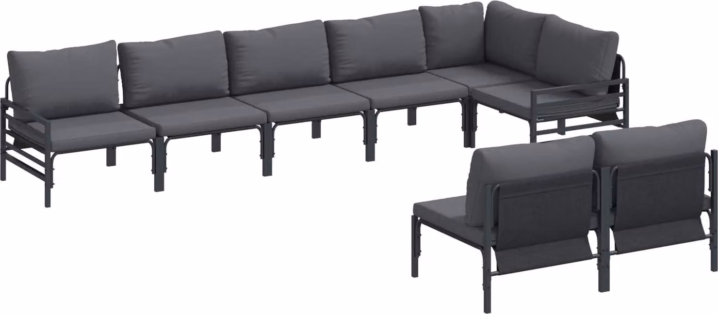 Set Divano da Giardino con cuscino 8 pcs Nero Acciaio