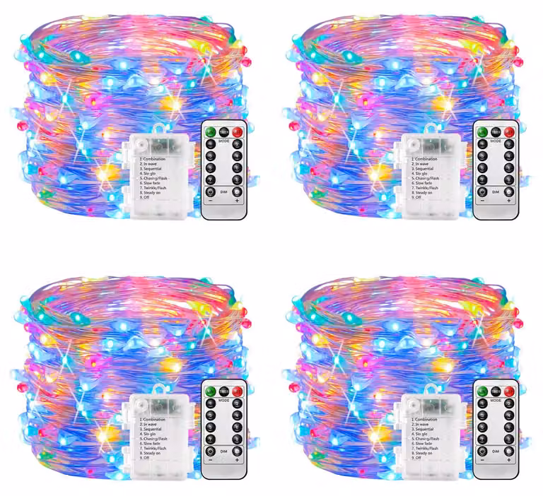 Catena luminosa con 100 LED, lunghezza 10 metri, 8 modalità, telecomando, timer, luce bianca calda, dimmerabile